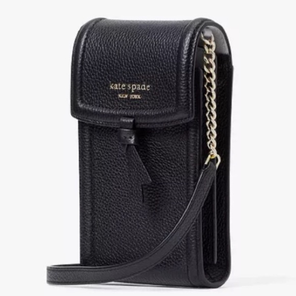 NWOT Kate Spade Black Pebbled Leather Crossbody Phone Bag with Gold Chain - Picture 13 of 13